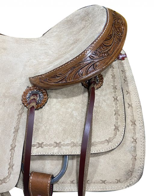 16", 17" Circle S Roper Western Saddle with barbed wire tooling on skirt #3
